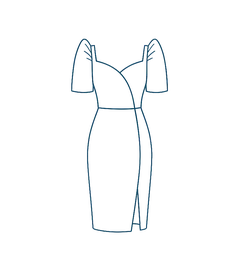 Line-art illustration of a modern Filipiniana dress